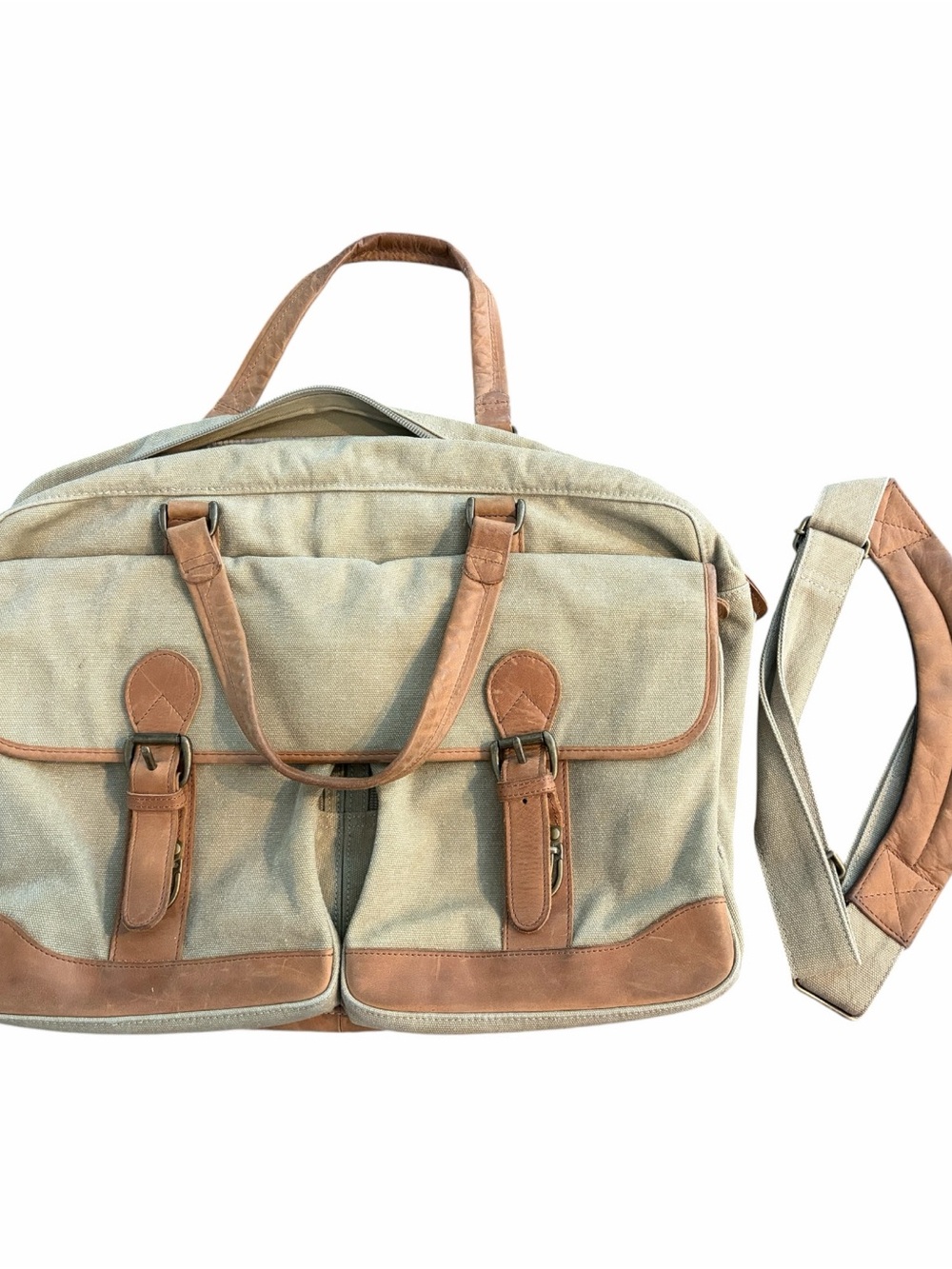 Vintage L.L. Bean Canvas & Leather Briefcase Messenger Bag w/ Strap